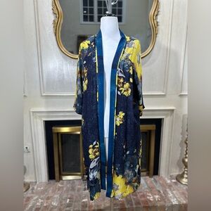 Chico’s Desert Garden Ruana Kimono Robe S/M Open Front Floral